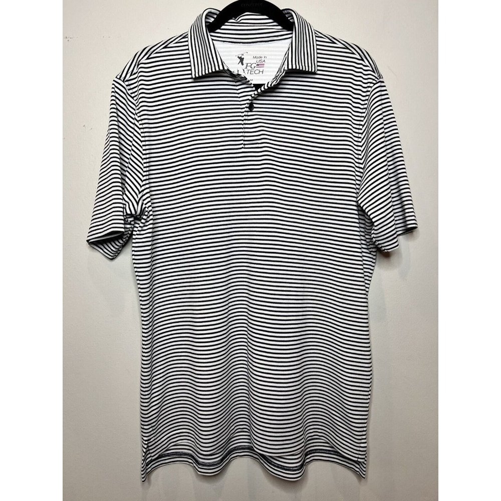 F&G Tech Golf Polo Shirt Men Black Striped Short Sleeve Collared USA M EUC